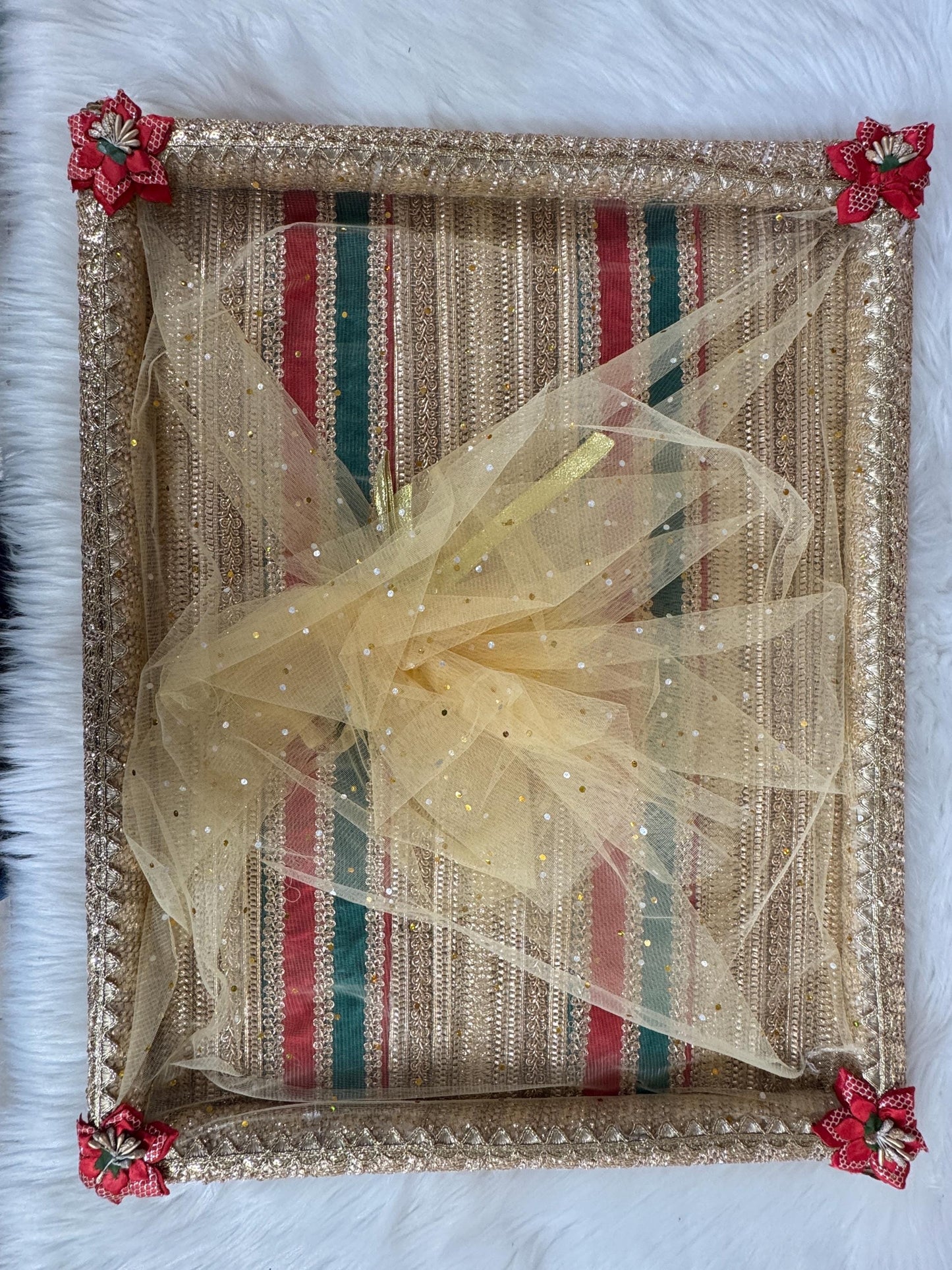 Gifting Best Wishes Wedding/Shagun Tray/Gift/Packing Tray/Decorative multicoloured Tray with Golden Work