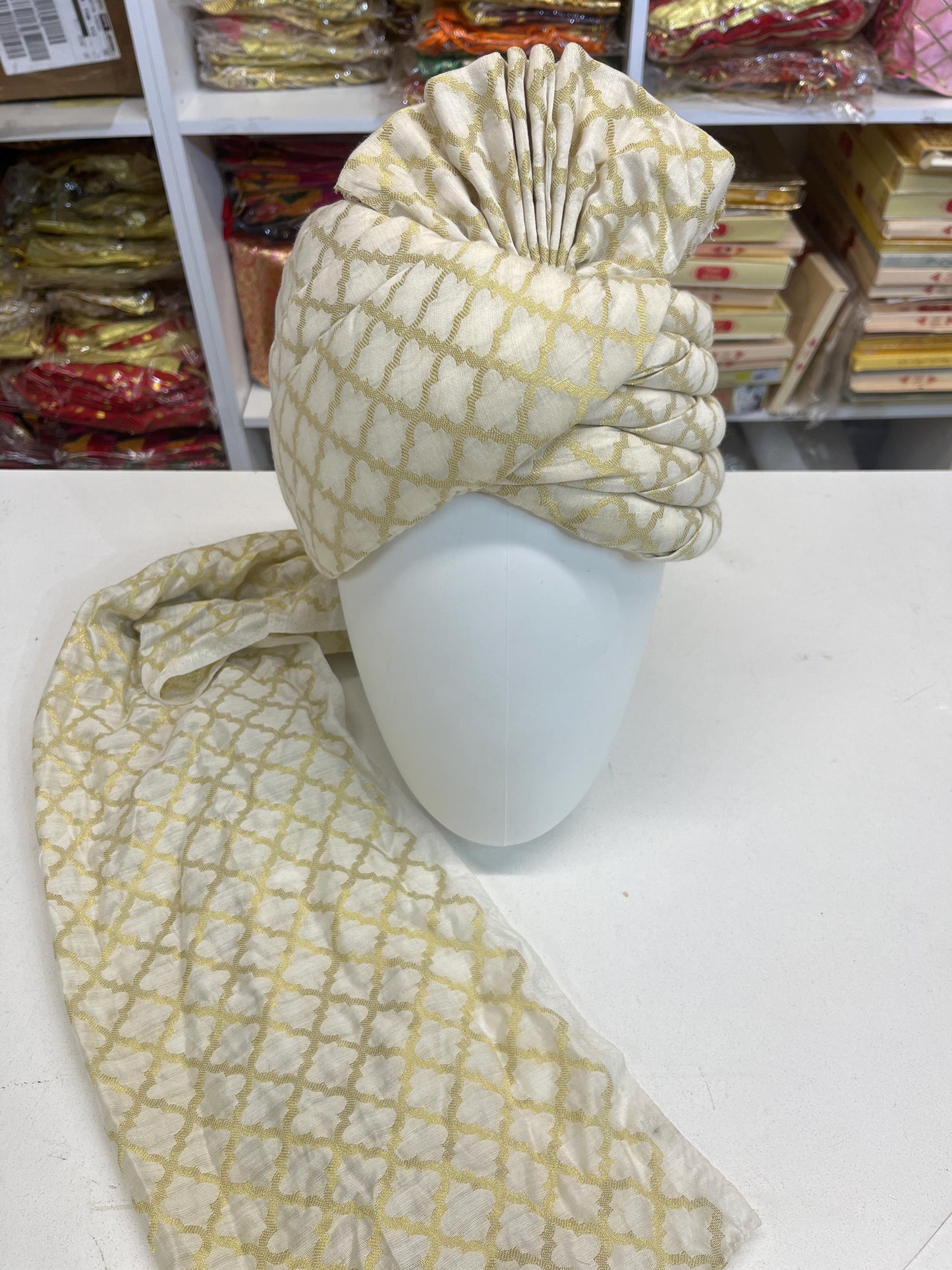 Groom Wedding Turban- Beigh/Cream Adjustable Turban(with velcro)- Safa Turban/Pagdi/Premade Turban/ Wedding Safa/Turban