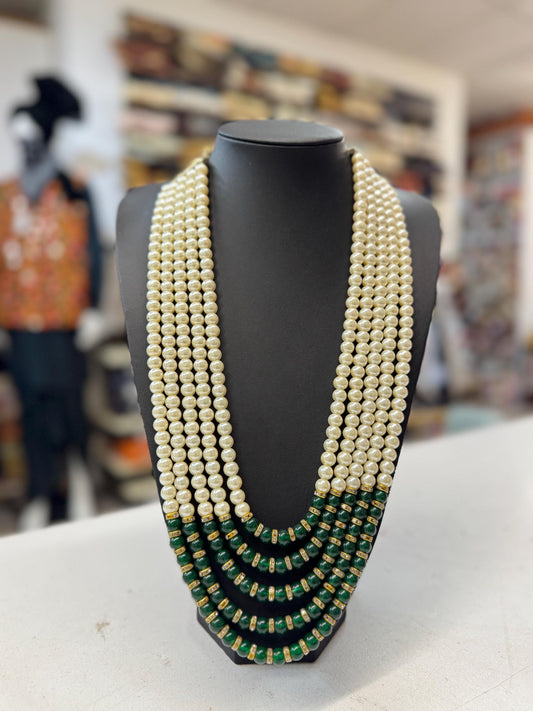 Indian Wedding- Green & white Pearl Necklace for Men/Groom for Wedding