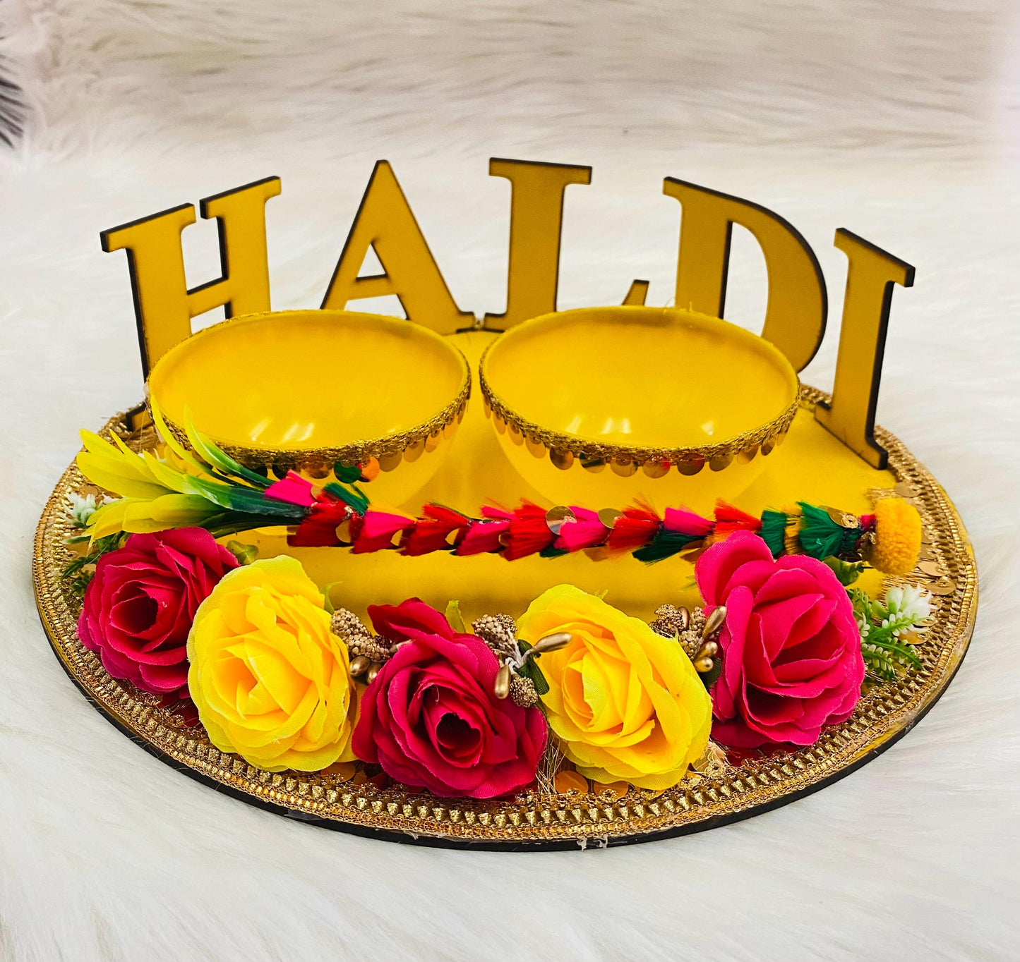 Wedding Accessories- Bride/Groom Mayian/ Haldi/ Maiyan/ Vatna Ceremony-Decorative  Wooden board and  2Bowls
