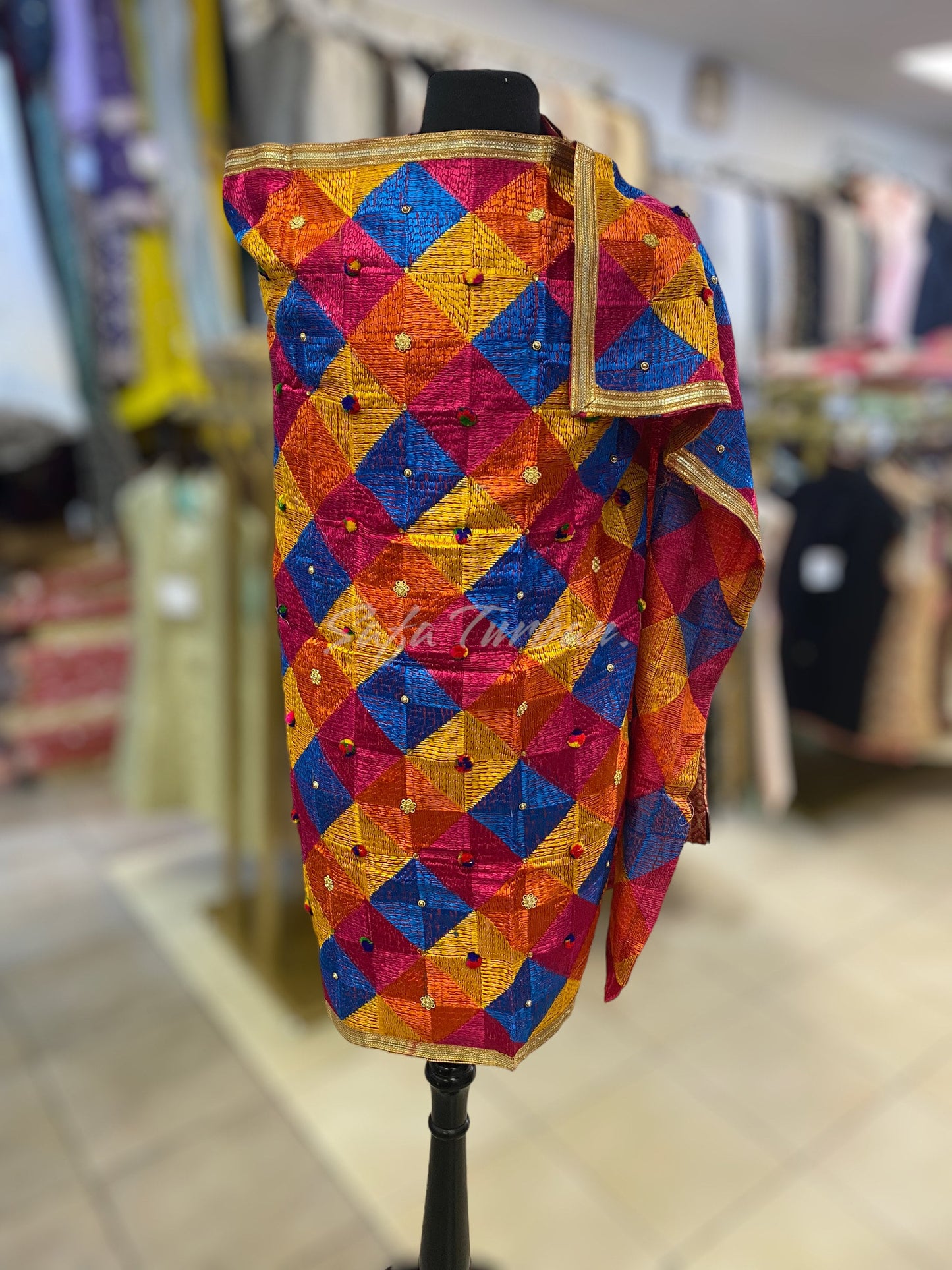 Phulkari Dupatta- Women's Phulkari Dupatta, Scarf, Multicolour Phulkari Chunni, Dupatta