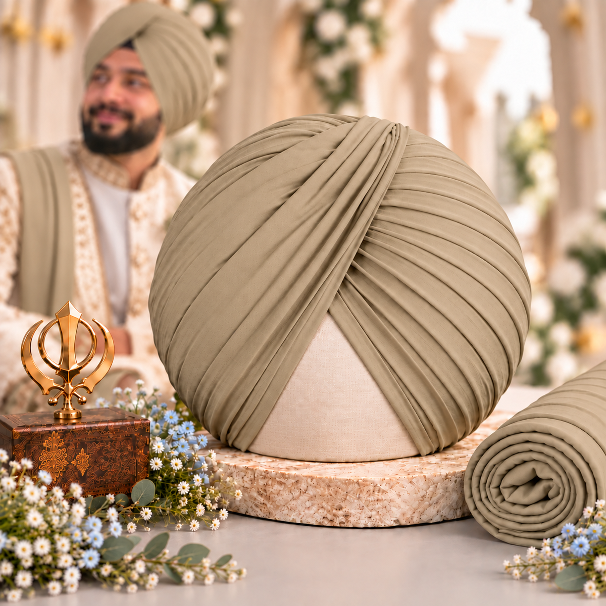Sikh Turban- Light Brown (Full Voile and Rubia(Medium)/Half and Half Voile)