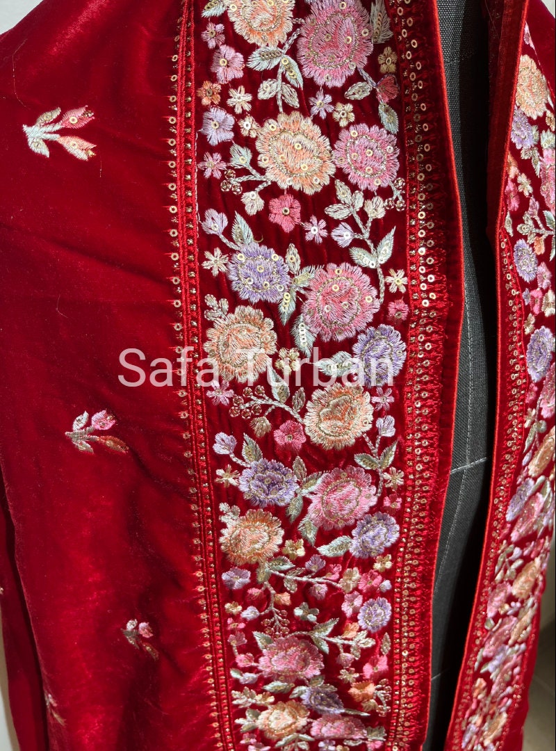 Velvet Dupatta- Women's Velvet Dupatta, Shawl, Dupatta (Red-Navy Blue Colour)