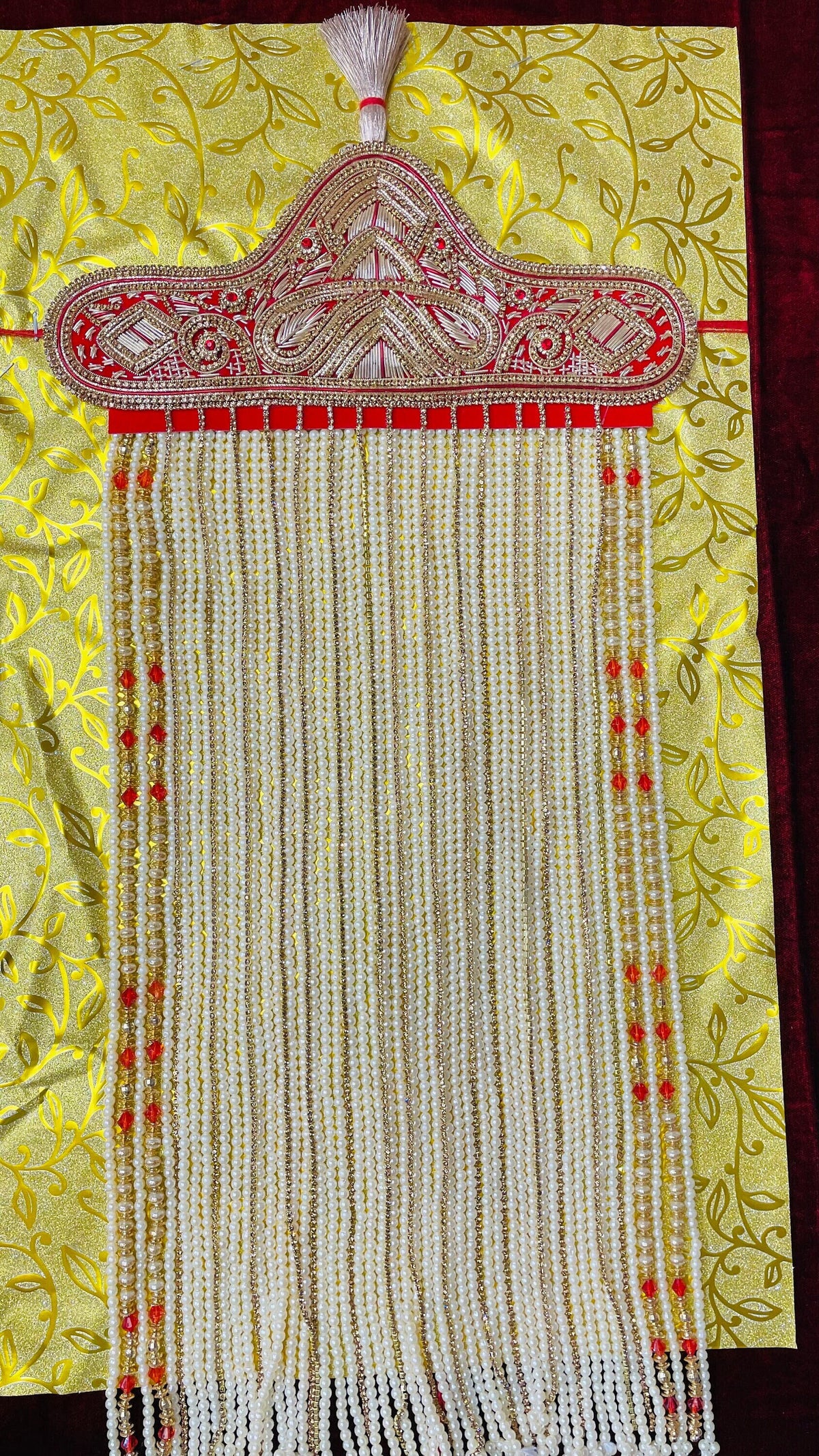 Groom Sehra- Indian Wedding Accessories- Golden/Red Sehra with Pearl Beads