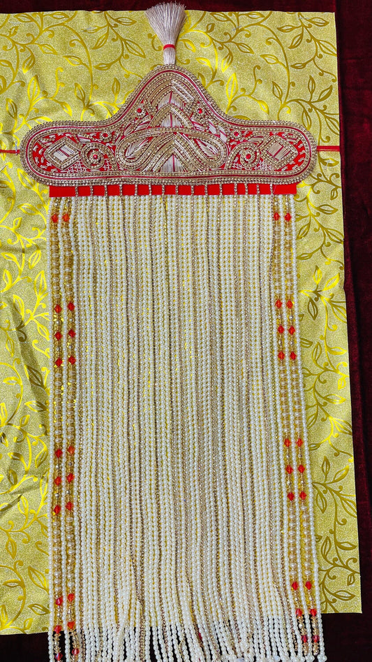 Groom Sehra- Indian Wedding Accessories- Golden/Red Sehra with Pearl Beads