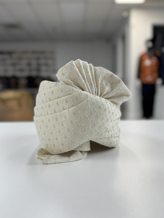 Groom Wedding Turban- Ivory with Golden design Turban- Safa Turban/Pagdi/Premade Turban/ Wedding Safa/Turban/Pagdi for Men (Groom)/ Thalapa