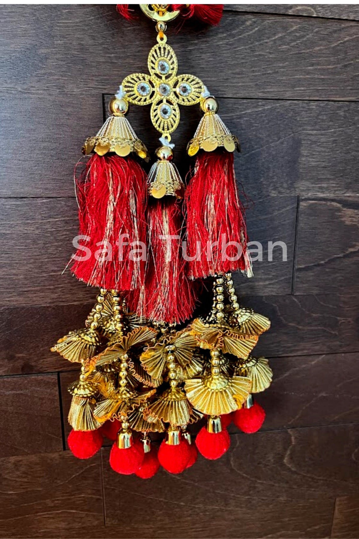 Punjabi Golden/Red Coloured Fabric Parandi Tassles Hair Extensions with Beads for Women and Girls (Sold per piece)