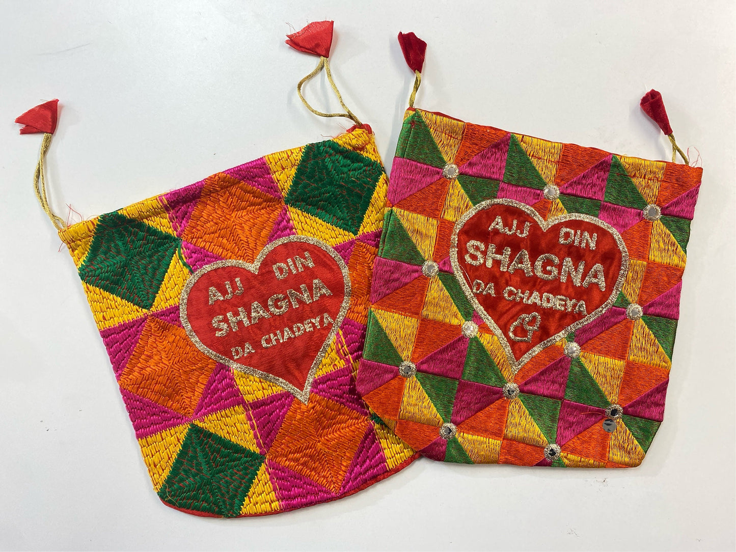 Indian Wedding- Large Size Desi Mithai/ Bhaji/Ladoo Bag- Potli Bag for Return Gifts Wedding II Sweets Bag Gift II Phulkari print potli
