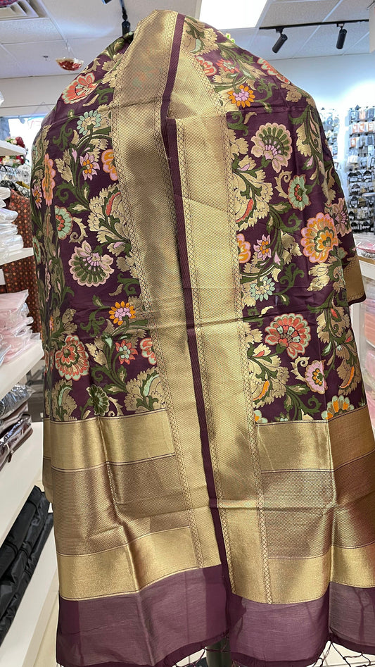 Unisex Shawl/Stole Banarsi Dupatta, Multicolour Dupatta (Black/Purple/Red)