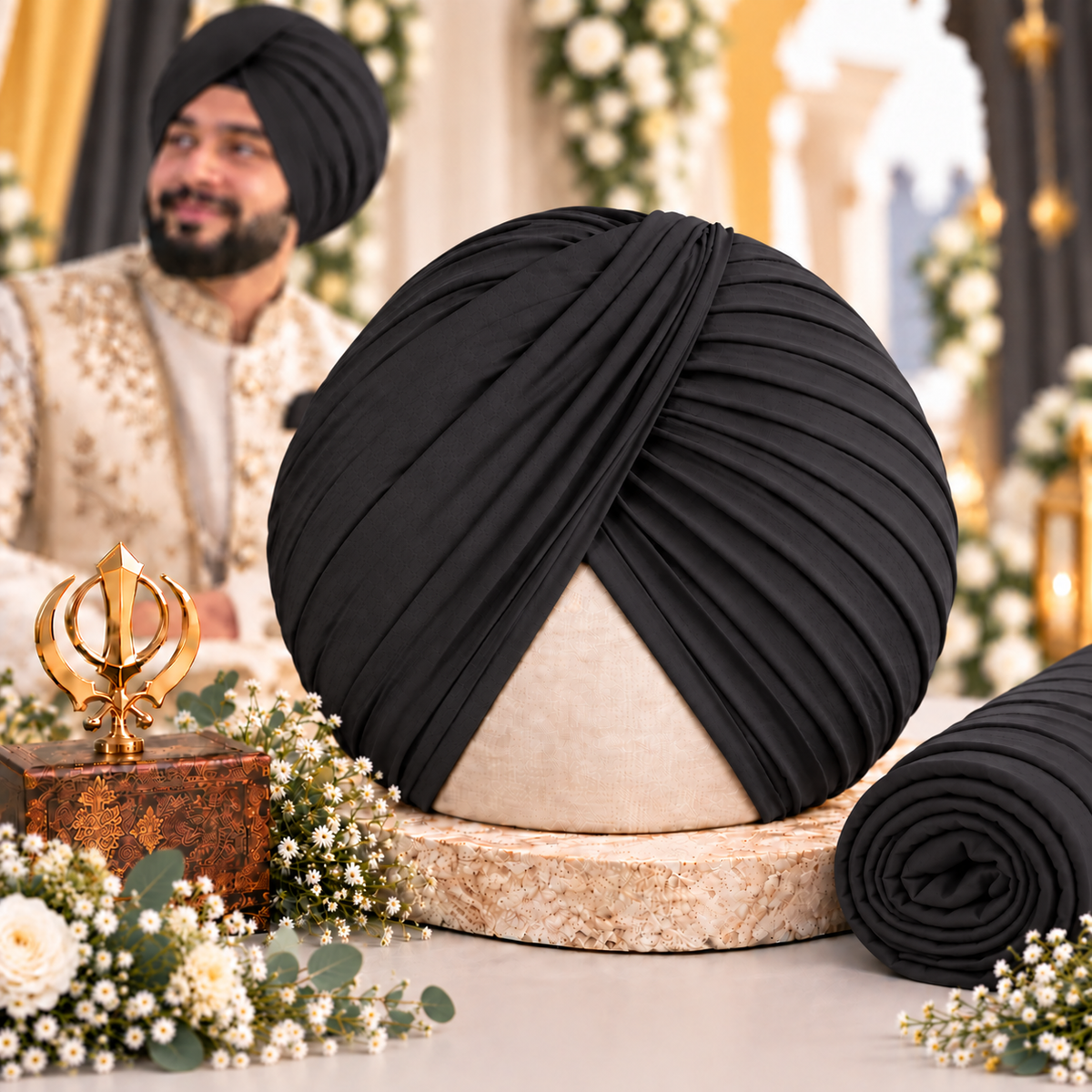 Sikh Turban- Black (Full Voile and Rubia(Medium)/Half and Half Voile)