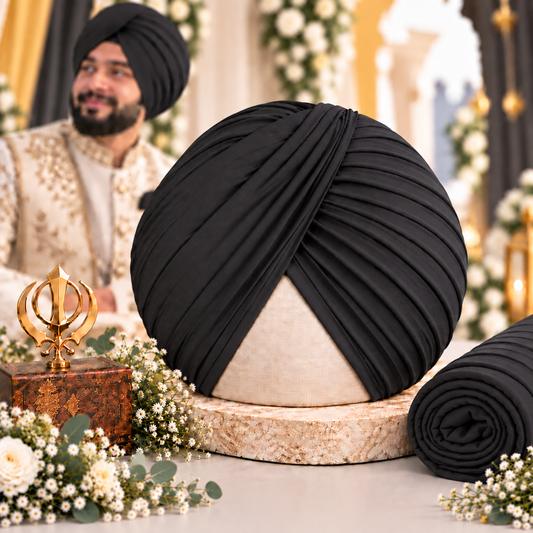 Sikh Turban- Black (Full Voile and Rubia(Medium)/Half and Half Voile)