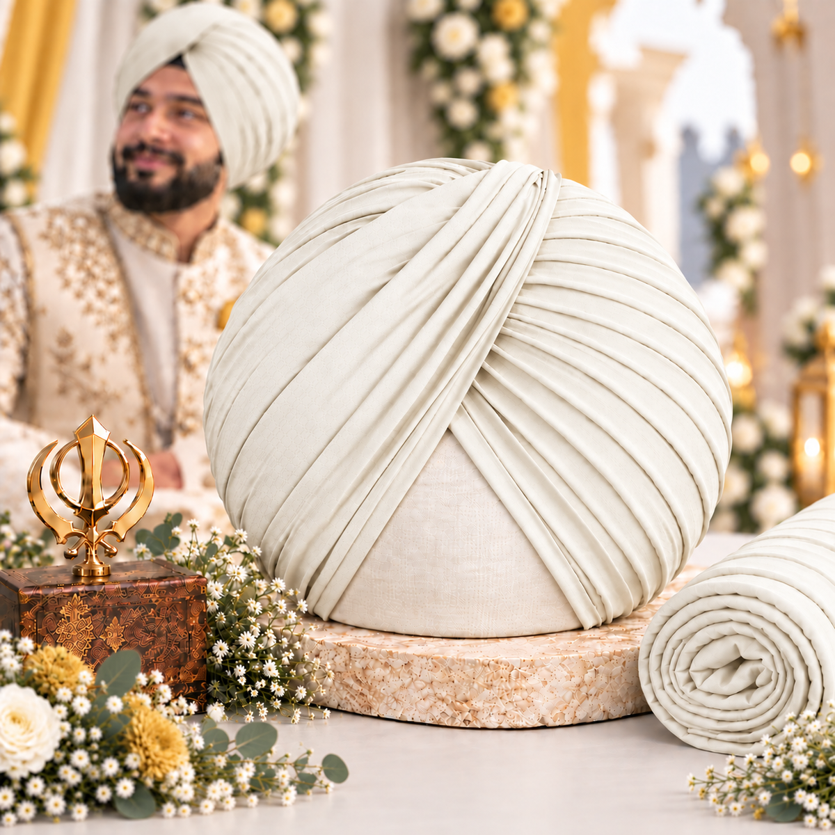 Sikh Turban- Cream (Full Voile and Rubia /Half and Half Voile) (Copy)