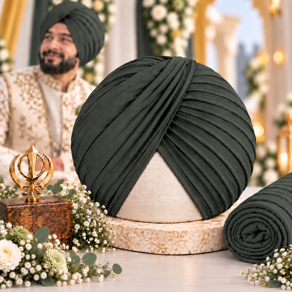 Sikh Turban- Dark Green (Full Voile and Rubia /Half and Half Voile)