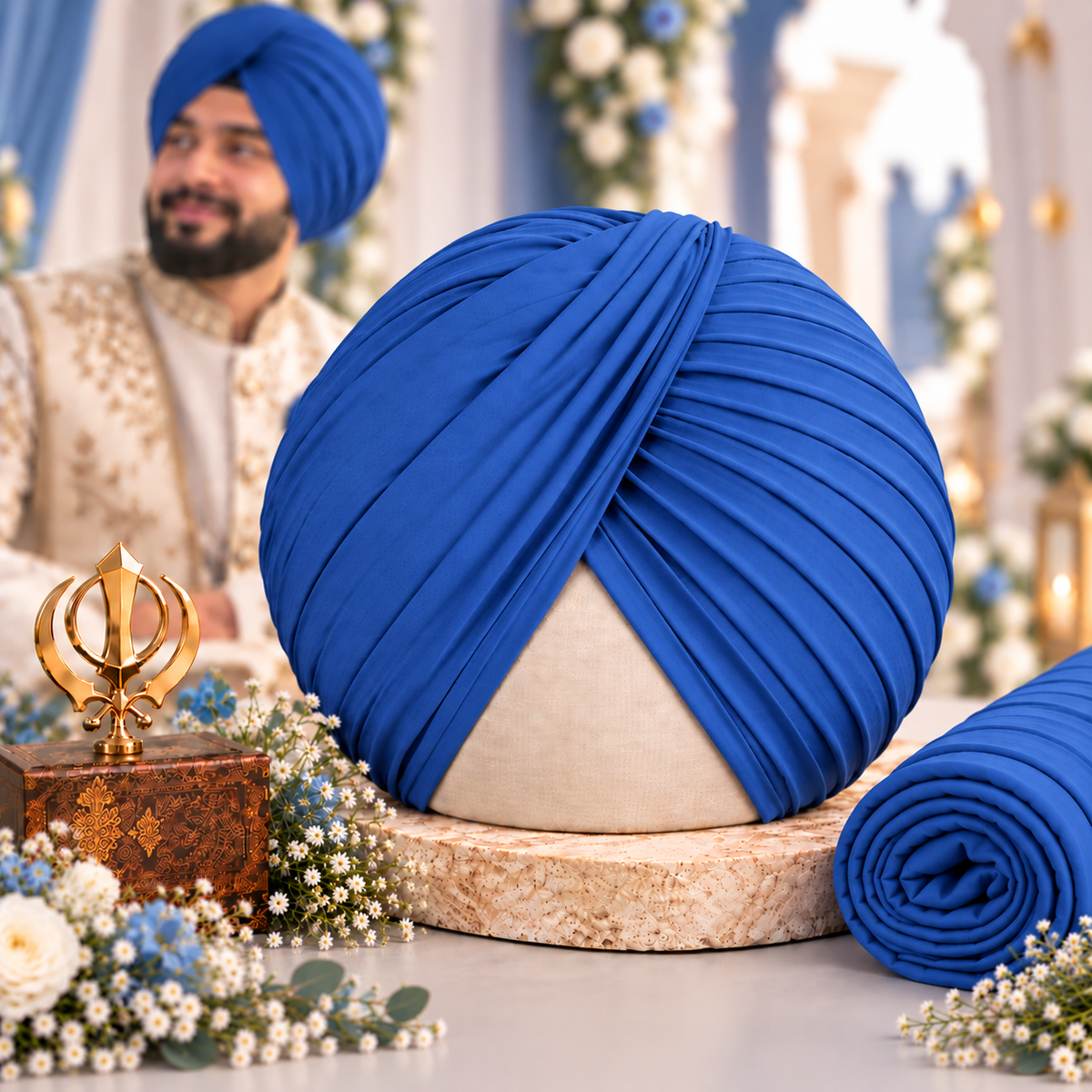 Sikh Turban- Deep Pool Blue (Full Voile and Rubia(Medium)/Half and Half Voile)