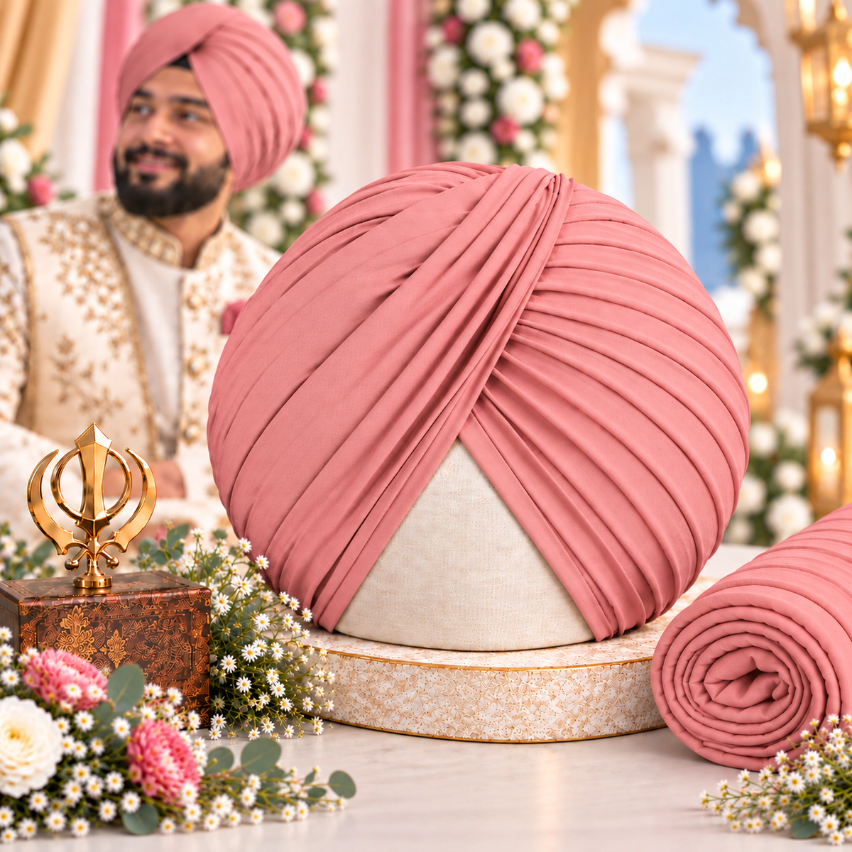 Sikh Turban- Light Peach (Full Voile and Rubia/Half and Half Voile)
