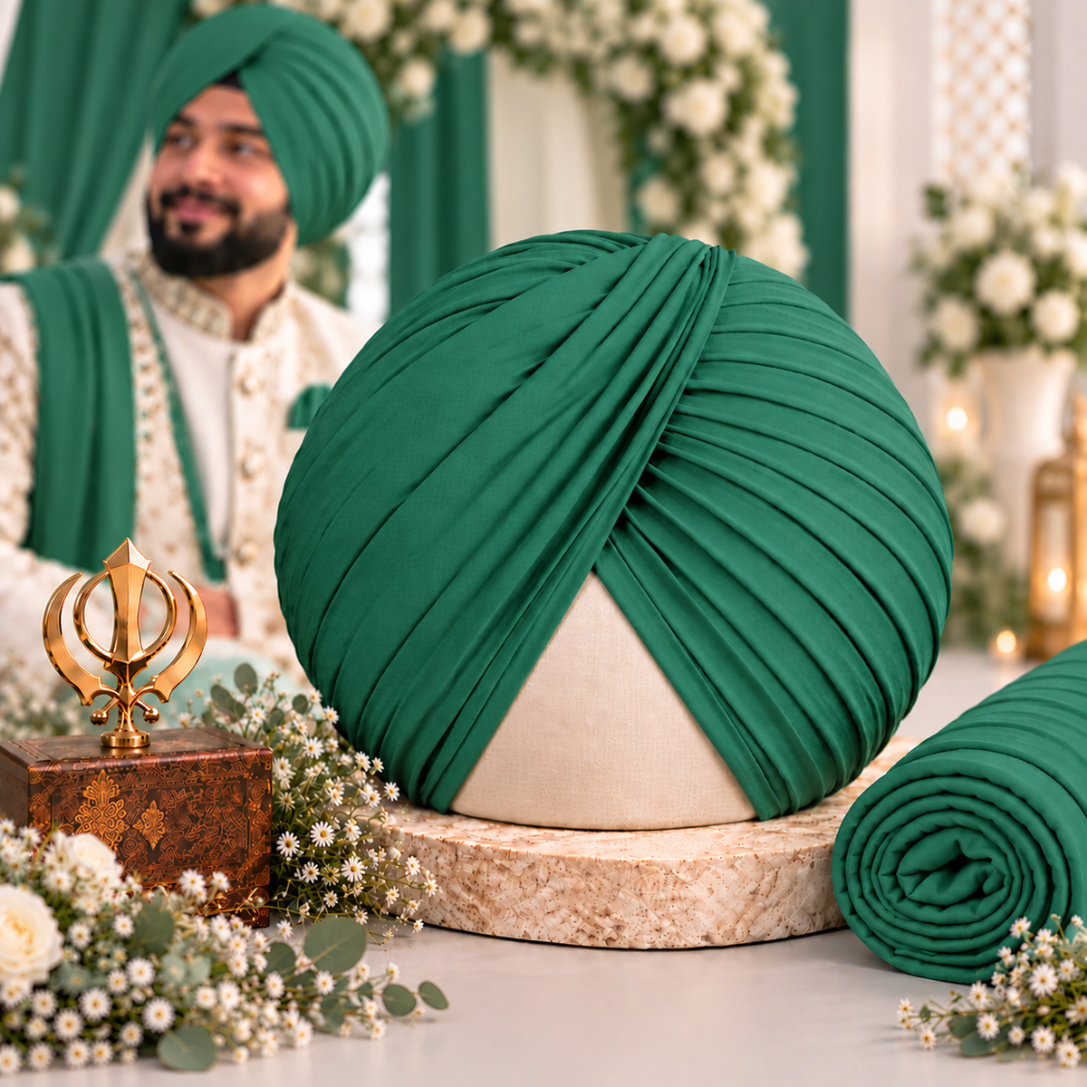 Sikh Turban- Cadmium Green  (Full Voile and Rubia(Medium)/Half and Half Voile)