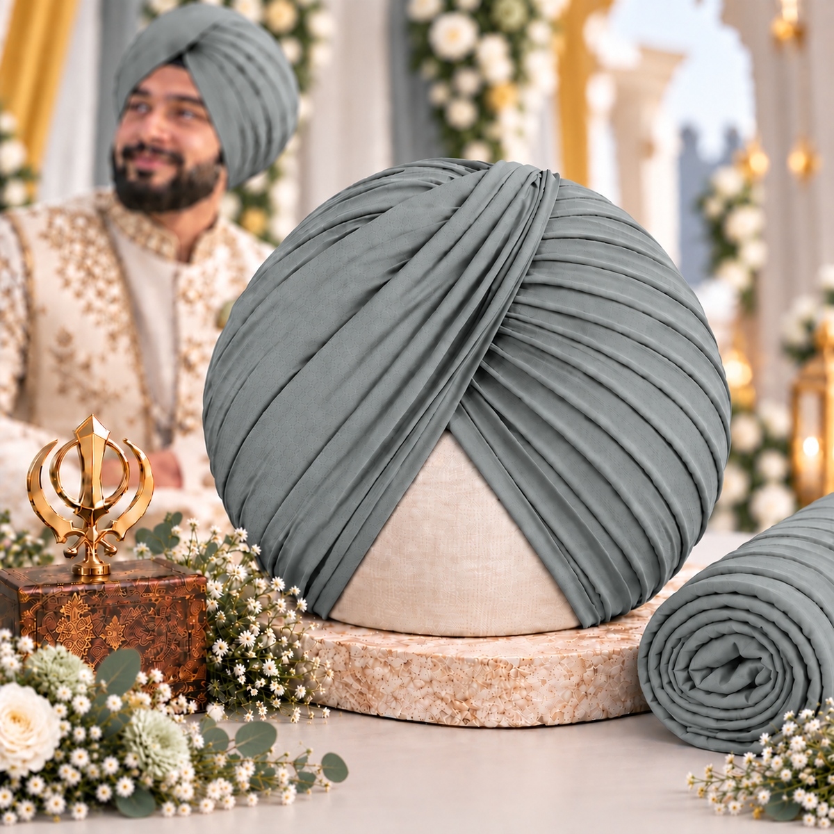 Sikh Turban- Light Grey (Full Voile and Rubia /Half and Half Voile)