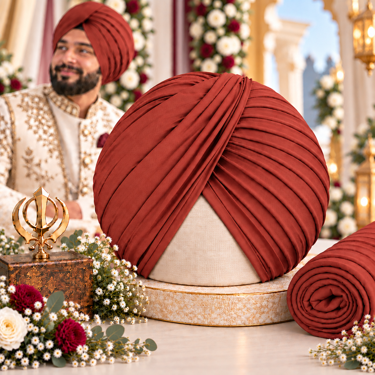 Sikh Turban- Carrot Peach   (Full Voile and Rubia/Half and Half Voile)