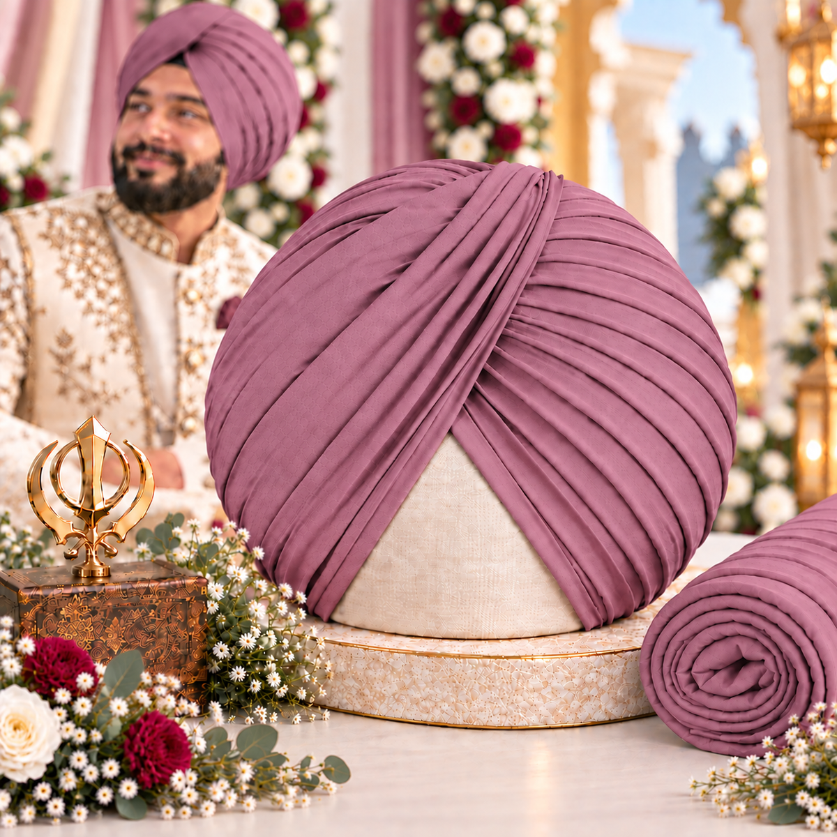 Sikh Turban- Damask Rose (Full Voile and Rubia/Half and Half Voile)