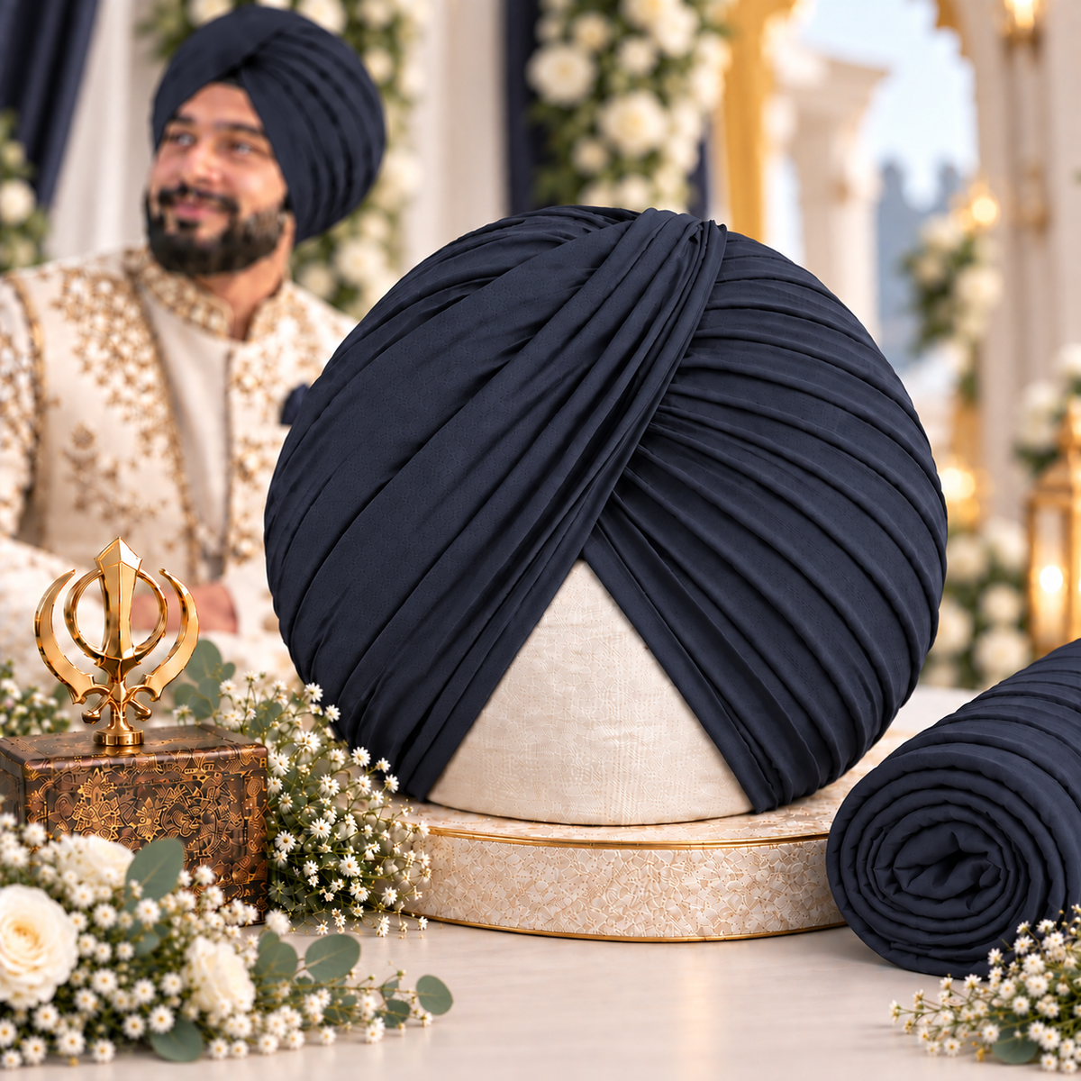 Sikh Turban- Navy Blue (Full Voile and Rubia/Half and Half Voile)