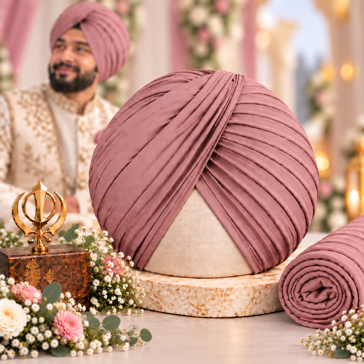 Sikh Turban- Rose pink  (Full Voile and Rubia(Medium)/Half and Half Voile) (Copy)
