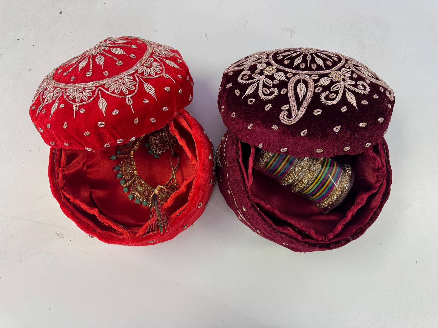 MULTI PURPOSE handcrafted velvet hand embroided Box- Trousseau Box- Bangle/jewellery/kaleere Storage Box