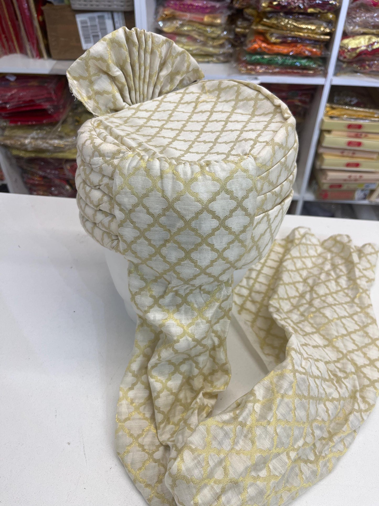 Groom Wedding Turban- Beigh/Cream Adjustable Turban(with velcro)- Safa Turban/Pagdi/Premade Turban/ Wedding Safa/Turban