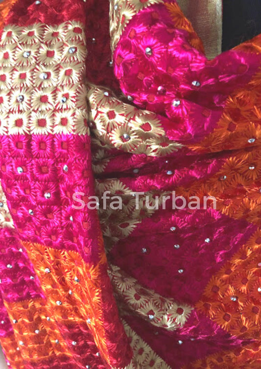 Phulkari Dupatta- Women's Phulkari Dupatta, Scarf, Multicolour Phulkari Chunni, Dupatta