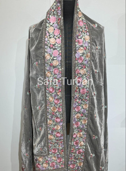 Phulkari Dupatta- Women's Phulkari Dupatta, Scarf, Multicolour Phulkari Chunni, Dupatta (Grey)