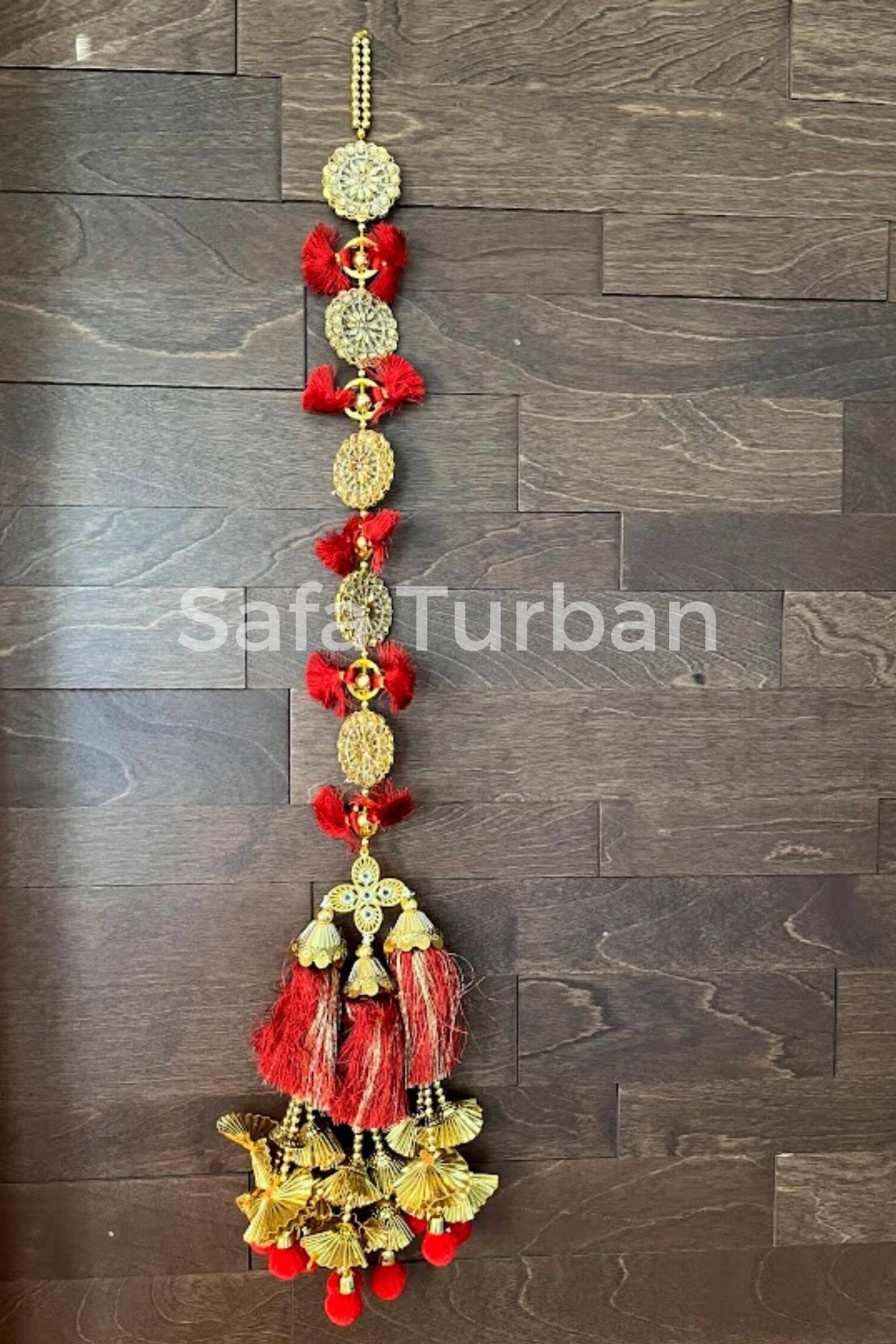 Punjabi Golden/Red Coloured Fabric Parandi Tassles Hair Extensions with Beads for Women and Girls (Sold per piece)