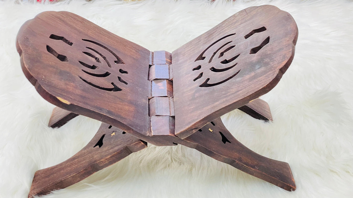 Wooden Hand Carved Holy Book Stand, Rehal Wooden Handcrafted Holy Book Stand, Sanchi Sahib