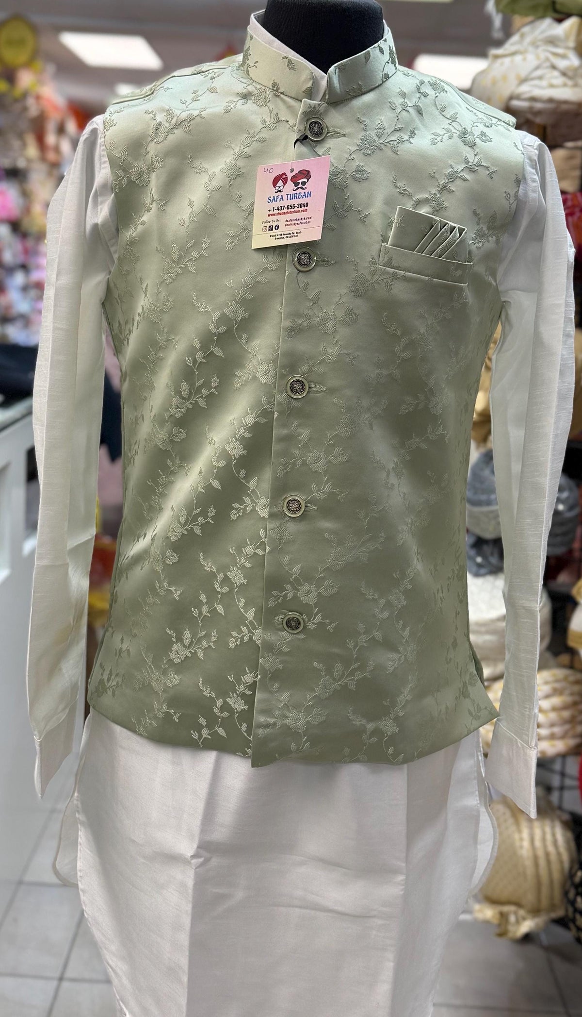 Designer Mint Green (Sage Green) Men Vest- Wedding Vest, Kurta Pajama Vest, Casual Wear (Size available 38,40,42,44,46)