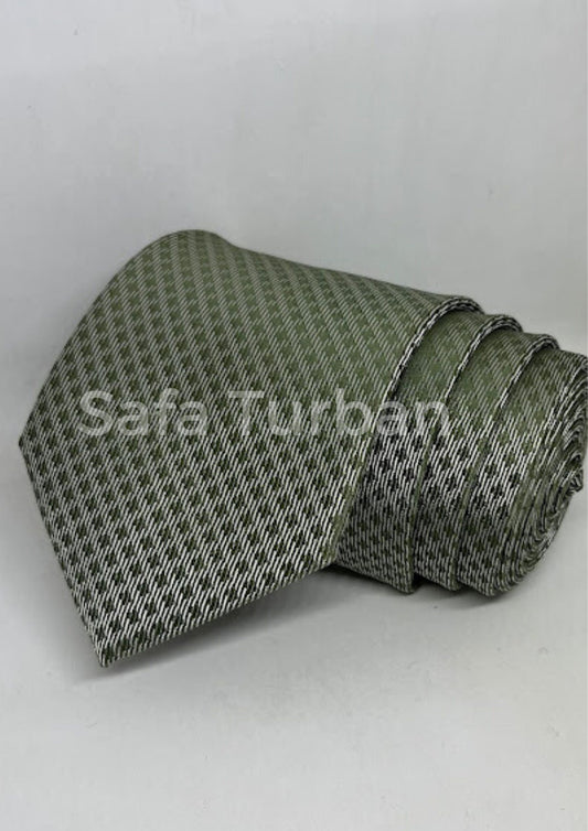 Mens Plaid Micro Self Silk Necktie Gift Set With Pocket Square (Sage Green Colour)