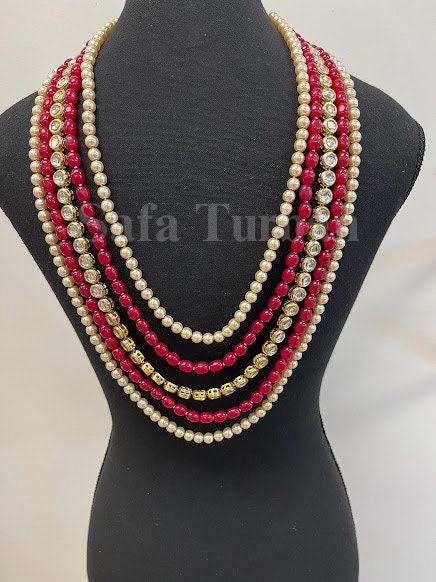 Indian Wedding- Pearl Necklace with Kundan layer for Men/Groom for Wedding (5Layers Pearl)