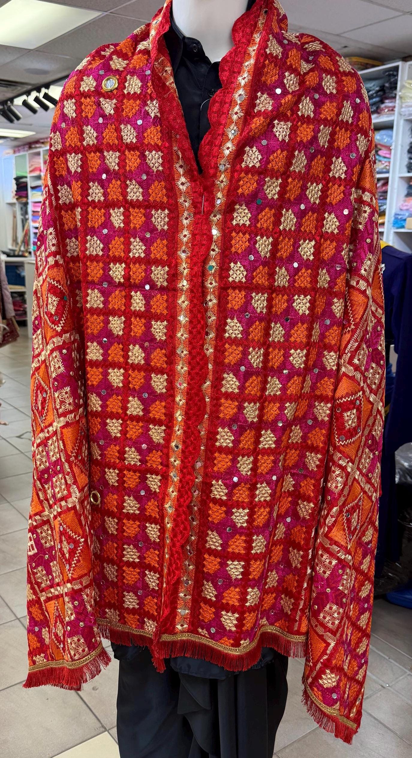 Phulkari Dupatta- Women's Phulkari Dupatta, Scarf, Multicolour Fulkari Chunni, Dupatta