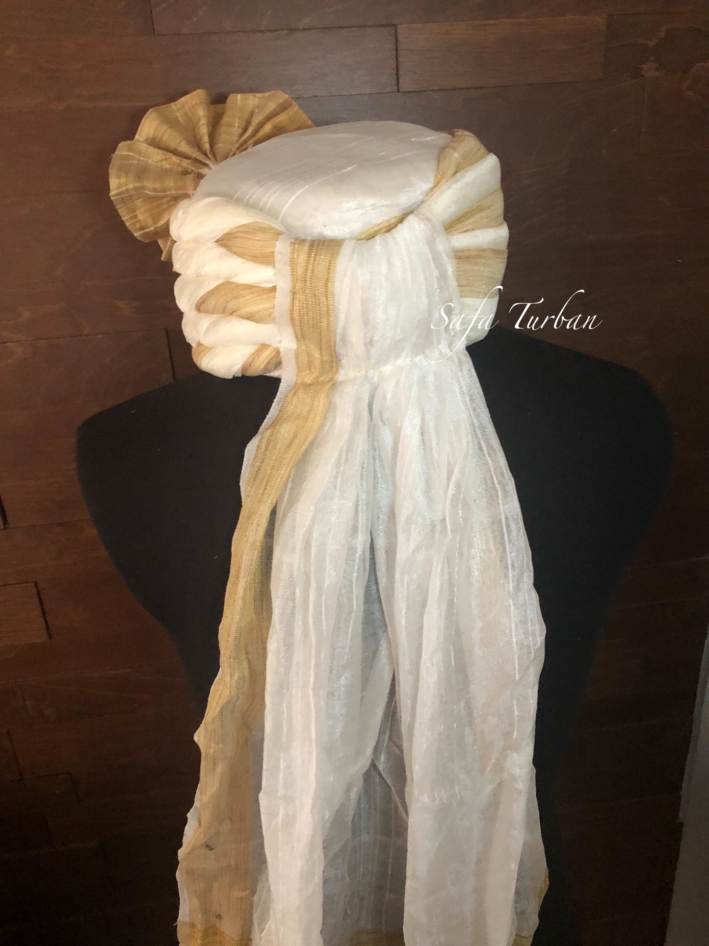 Thalapa-  Cream with Golden Colour Thalapa- Safa Turban/Pagdi/Premade Turban/ Wedding Safa/Turban/Pagdi for Men (Groom)