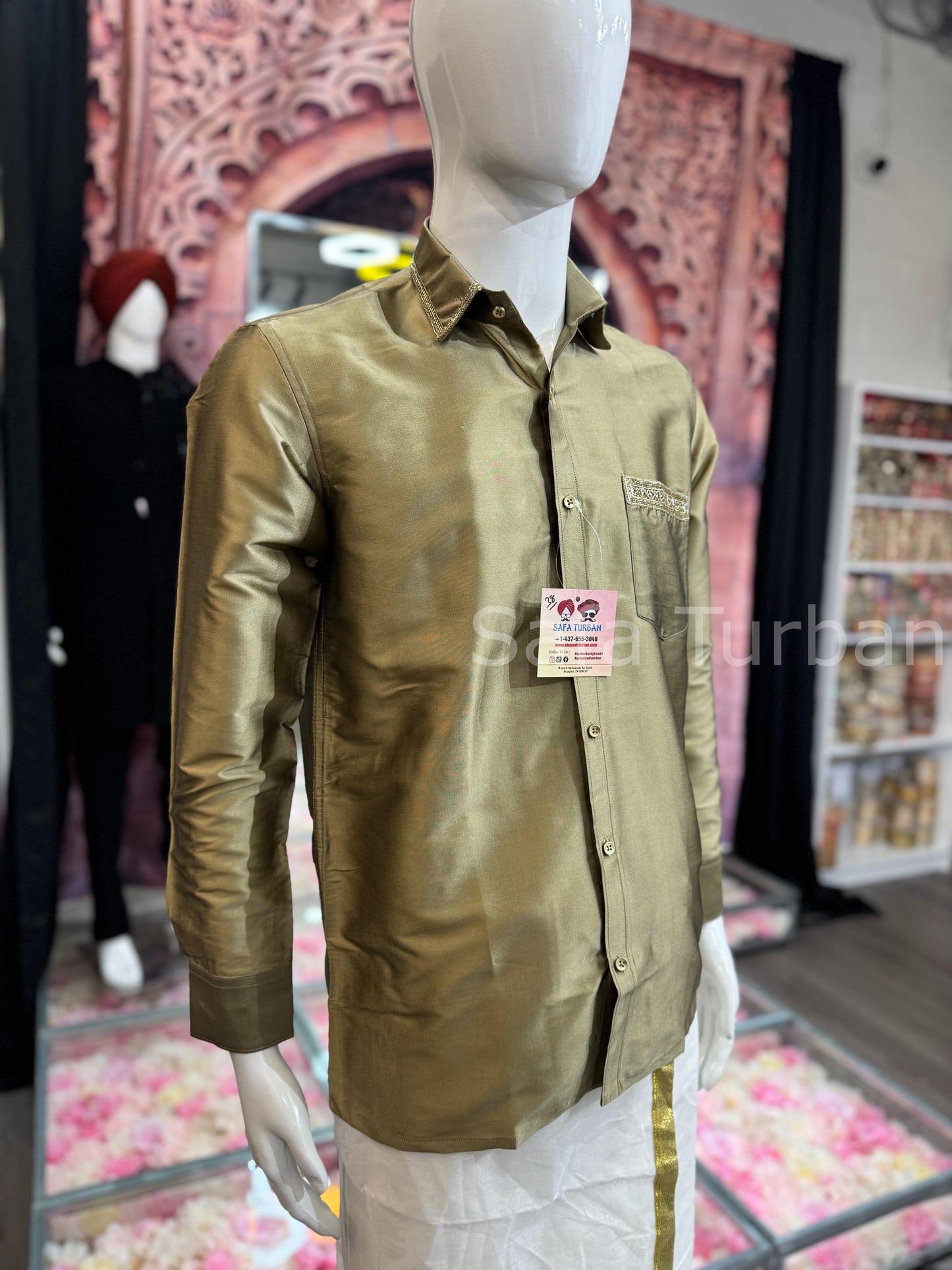 Solid Pure Silk Casual Shirt (Mehndi Green)