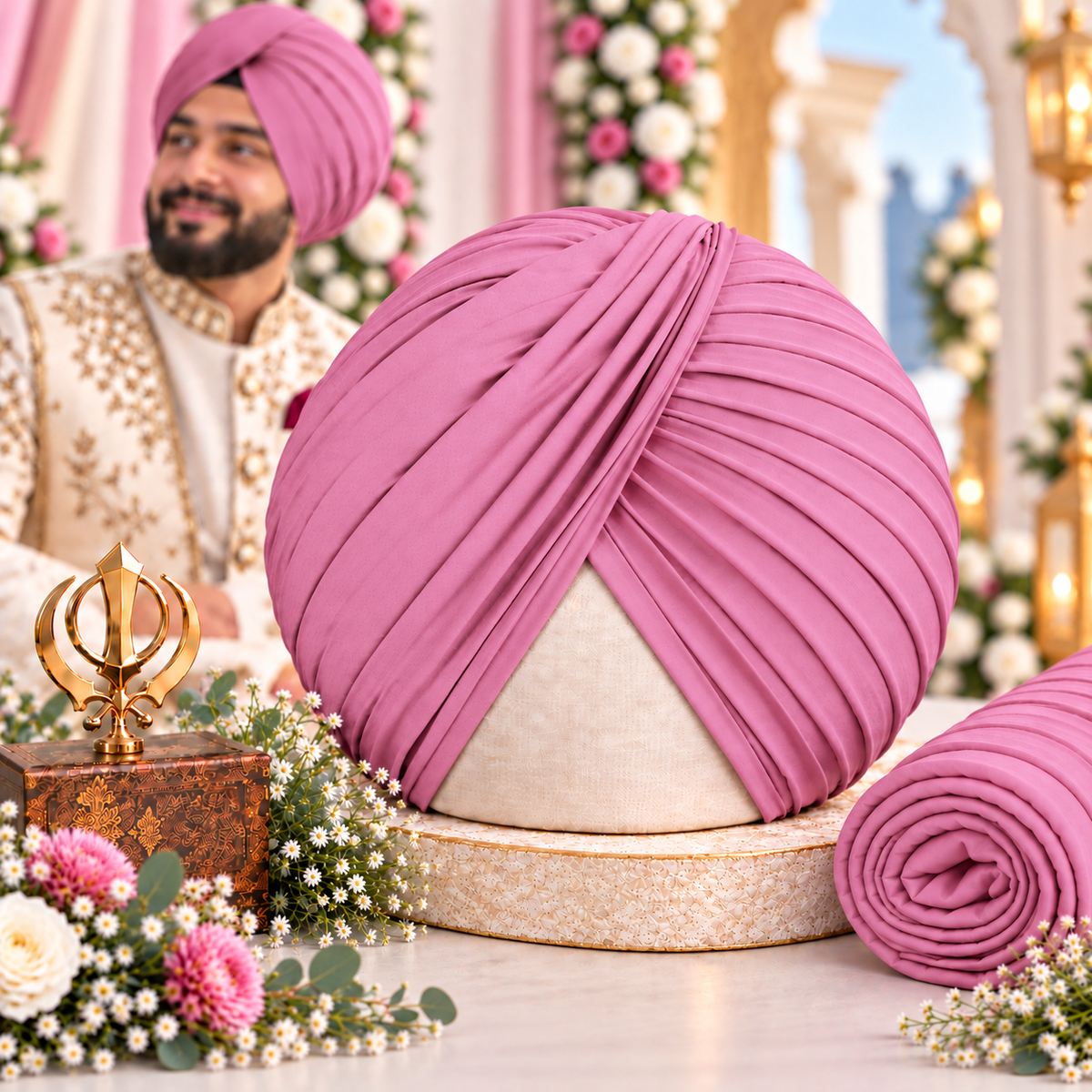 Sikh Turban- Fluid Pink (Full Voile and Rubia(Medium)/Half and Half Voile)