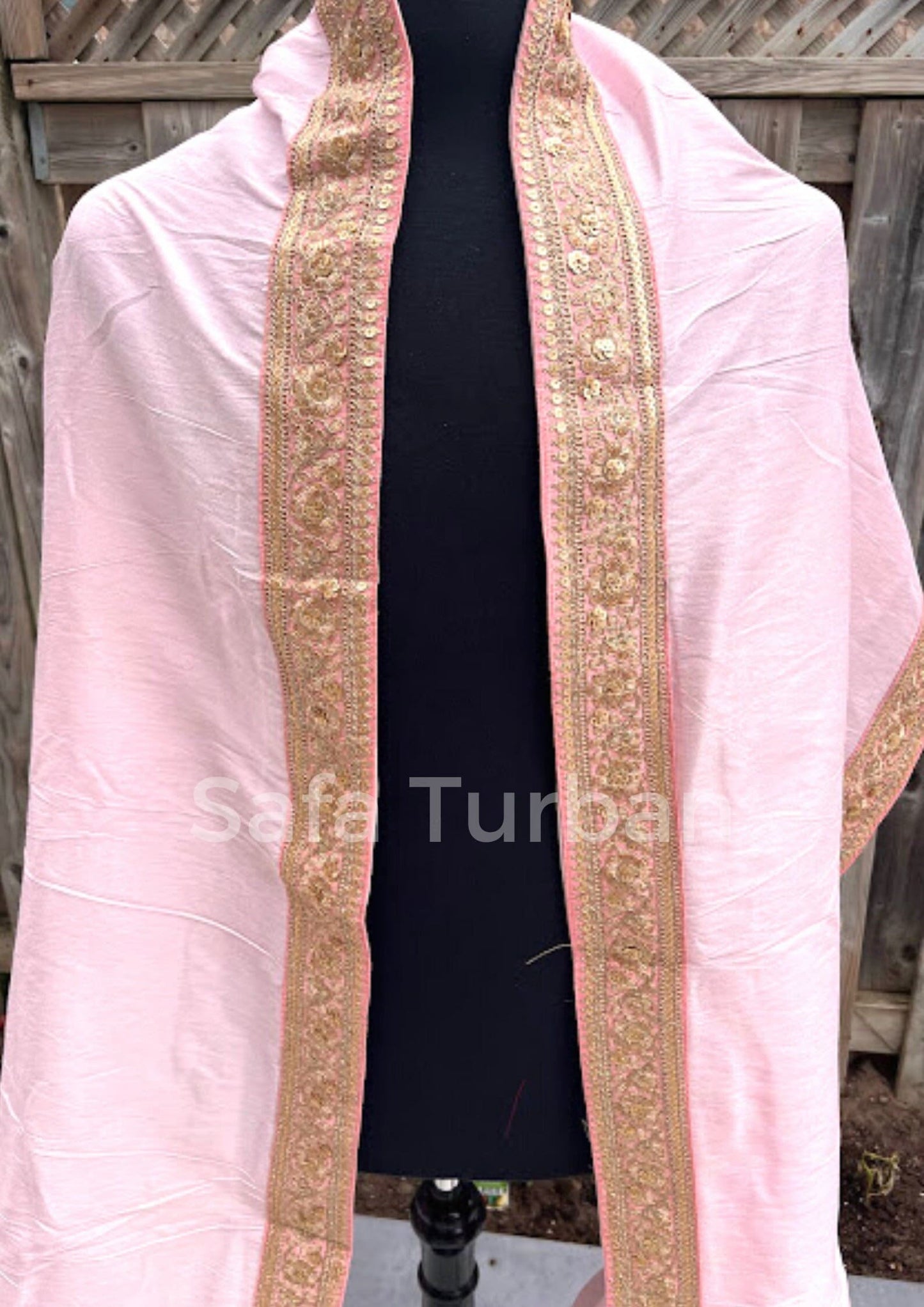 Groom Wedding Shawl- Raw Silk Fabric Shawl for Groom with Golden Border (Pink) I Groom Palla I Wedding Duppata I Wedding Shawl