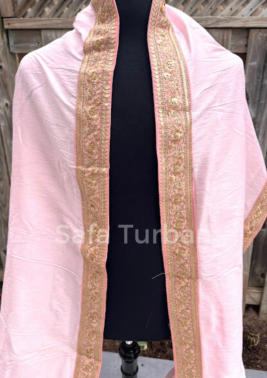 Groom Wedding Shawl- Raw Silk Fabric Shawl for Groom with Golden Border (Pink) I Groom Palla I Wedding Duppata I Wedding Shawl