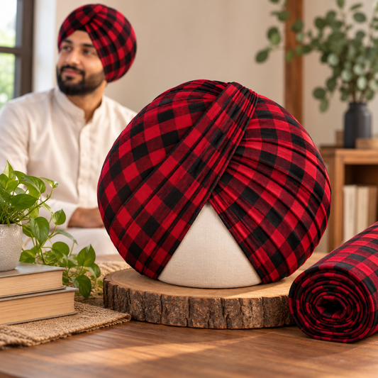Check Parna- Red and Black Check Turban (Dabbi wala)