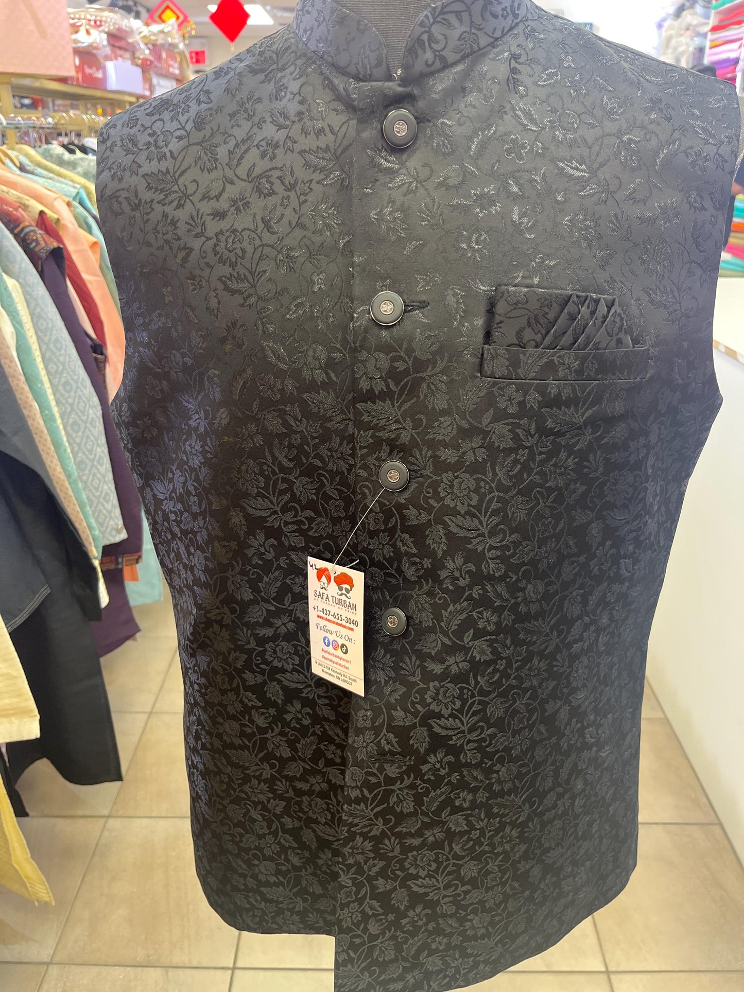 Designer Black Men Vests- Men Vests- Wedding Vest, Kurta Pajama Vest, Prom Party Dress, Casual Wear (Size available 38,40,42,44,46)