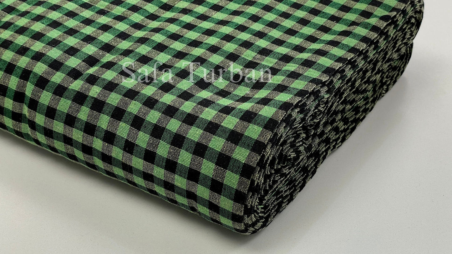 Unstitched Green& Black Check Turban (Check Parna)