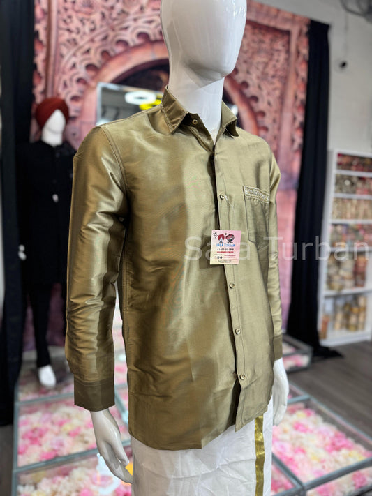 Solid Pure Silk Casual Shirt (Mehndi Green)
