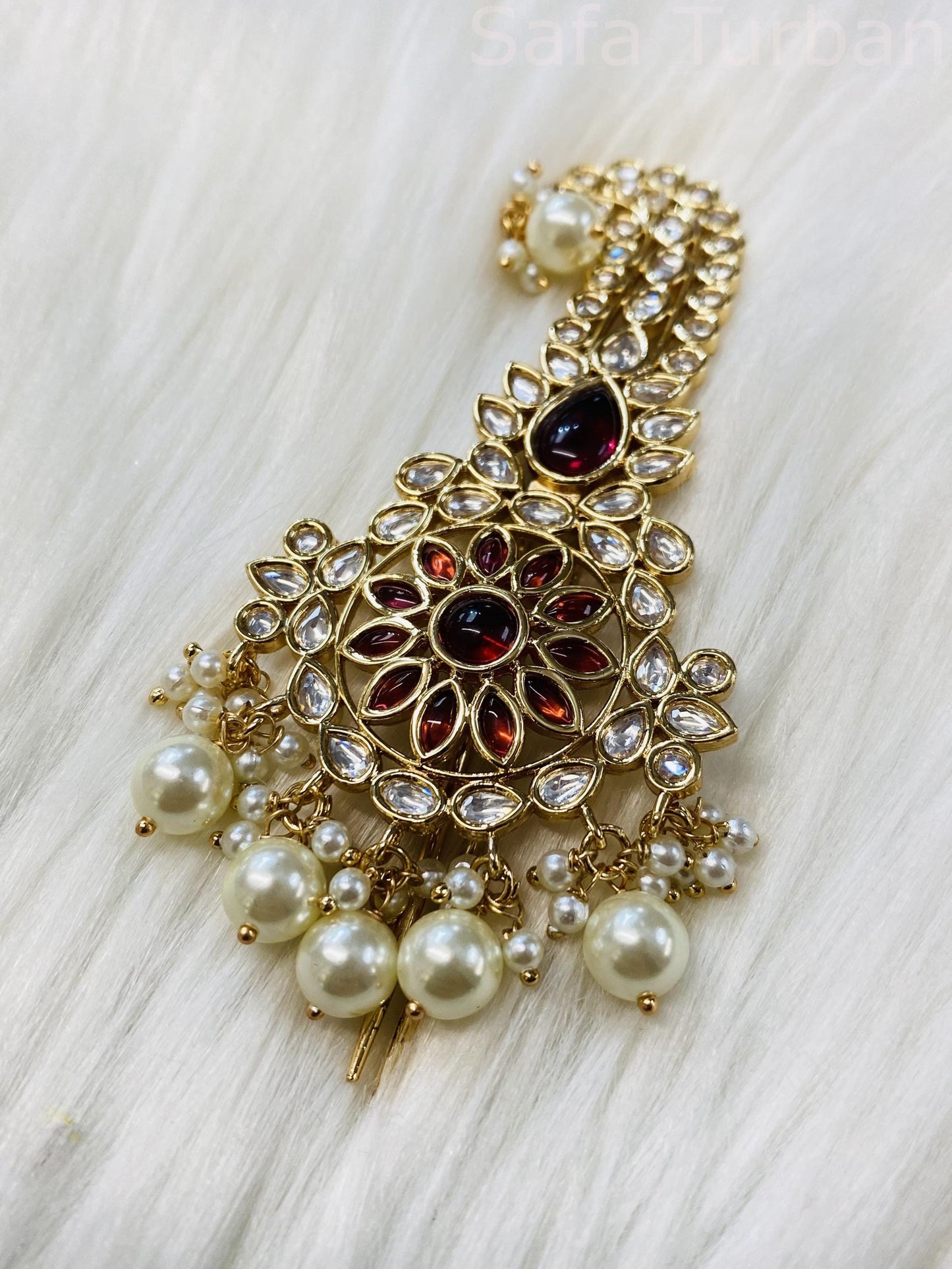 Indian Groom Wedding Accessories- MAROON- Pachi Kundan Kalangi/Kalgi for Men's Safa/Groom Pagdi