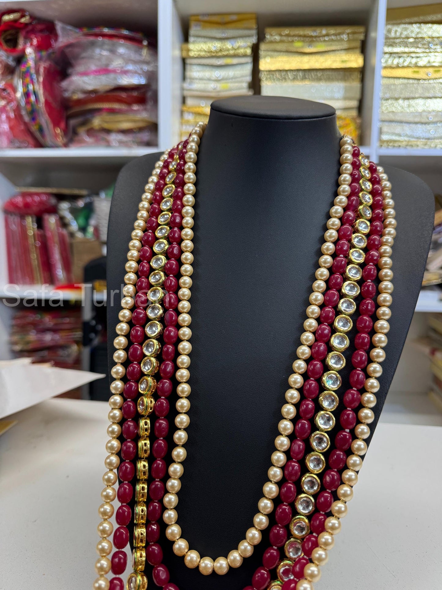 Indian Wedding- Pearl Necklace with Kundan layer for Men/Groom for Wedding (5Layers Pearl)