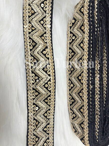 Black Embroidery Lace with Zig Zag Pattern for Dresses, Sarees, Lehenga, Suits, Blouses, Dupatta, Chunri, and Craft