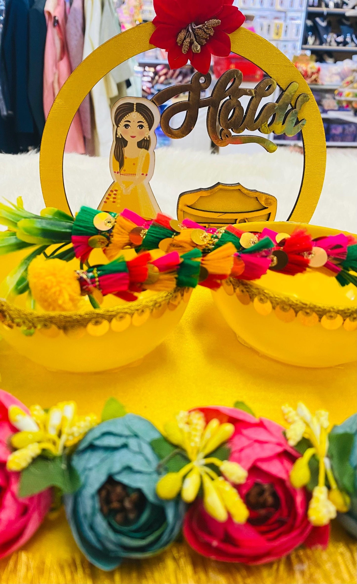 Wedding Accessories- Bride/Groom Mayian/ Haldi/ Maiyan/ Vatna Ceremony-Decorative  Wooden board and  2Bowls