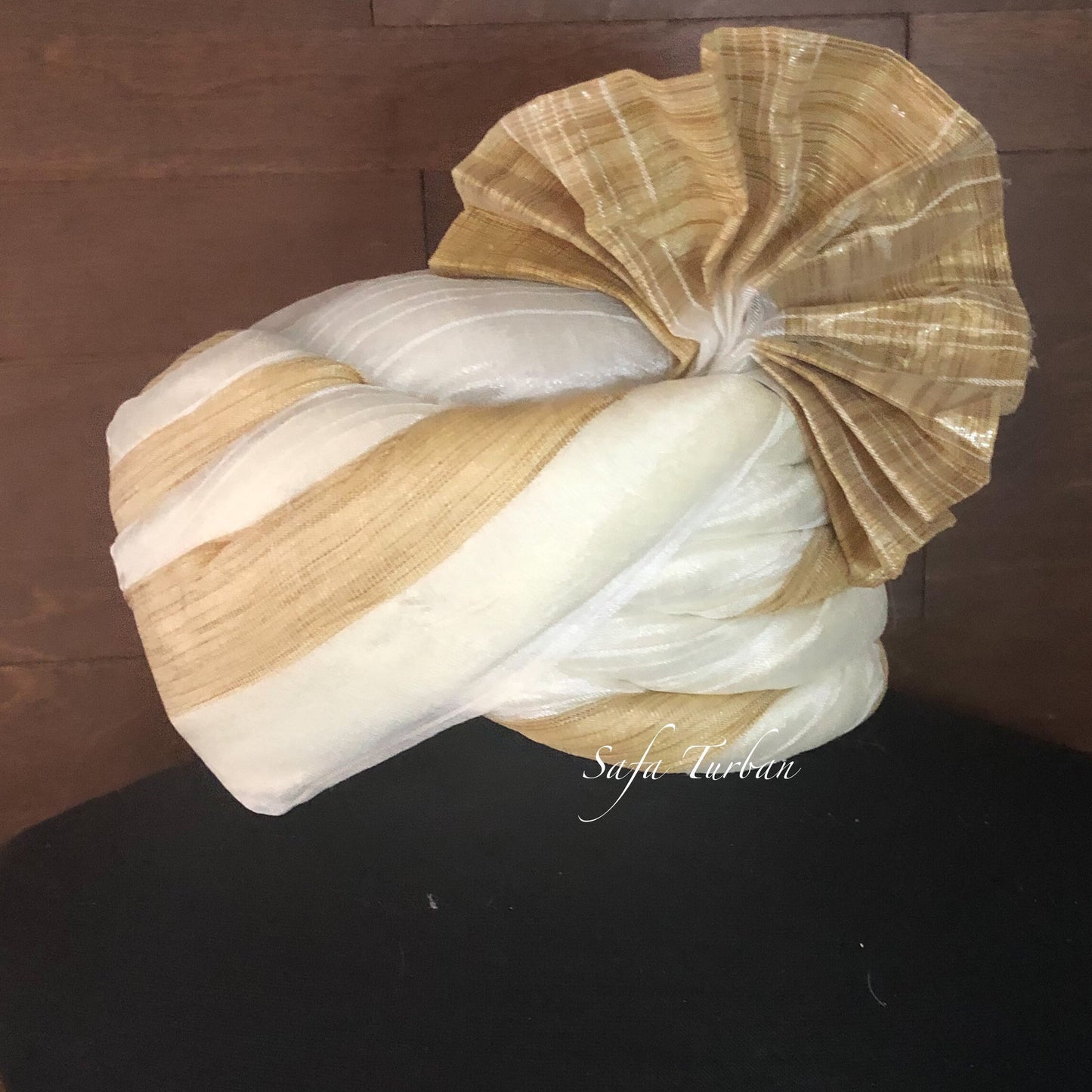 Thalapa-  Cream with Golden Colour Thalapa- Safa Turban/Pagdi/Premade Turban/ Wedding Safa/Turban/Pagdi for Men (Groom)