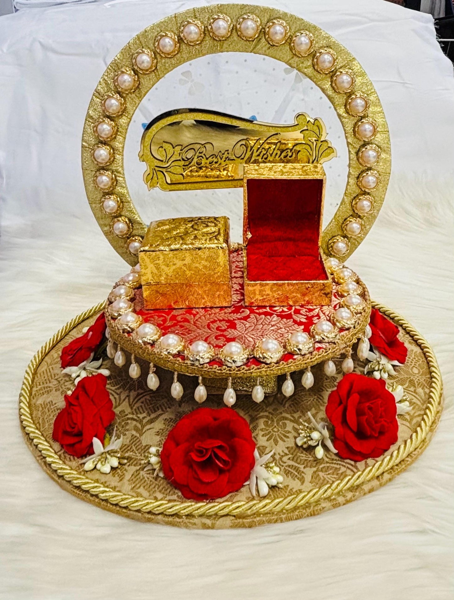 Decorative Engagement Round Ring Platter/ Hand Crafted Decorative Platter For Ring Ceremony/Ring Tray/Ring Box